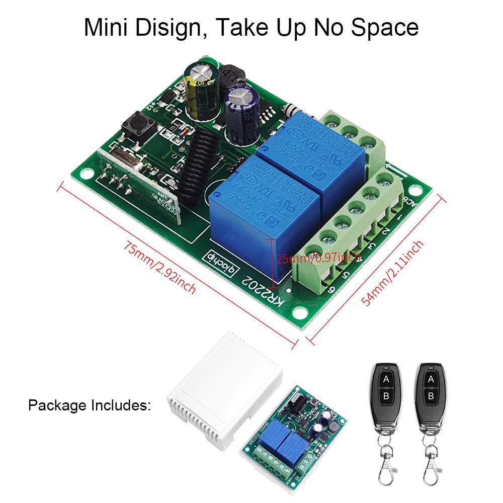 AC 110V 120V 220V Wireless RF Remote Control Relay Switch Universal 2-Ch Receive