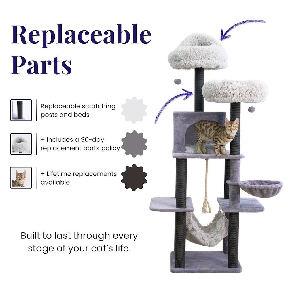 Bradbury 7-Level 62.5” Modern Cat Tree with Replaceable Parts, Washable Beds