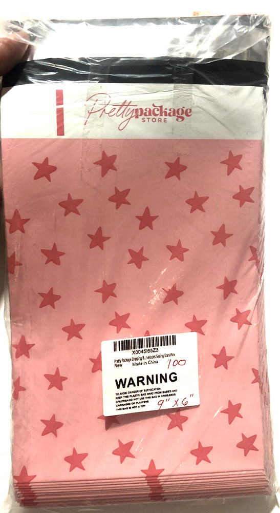 Poly Mailers 6x9” Pink Stars 100 Count