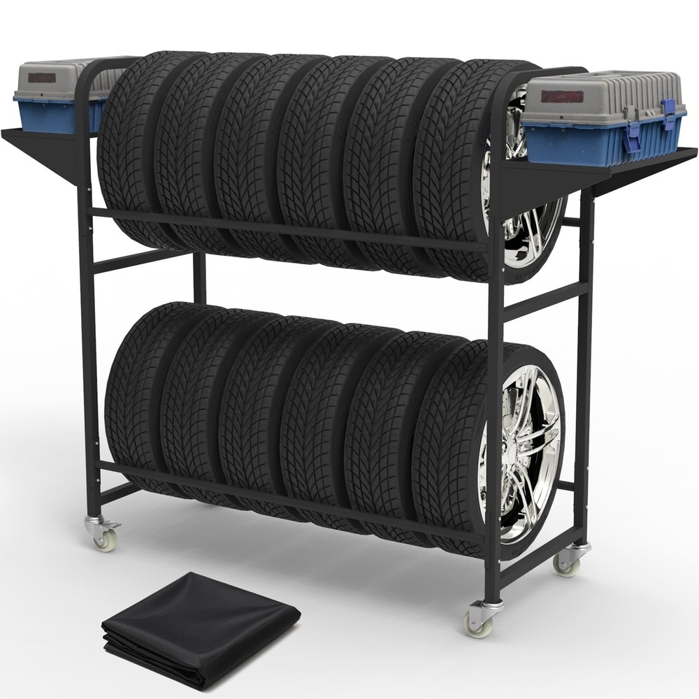 Neorexon Tire Storage Rack 44 x 18 Black Rolling