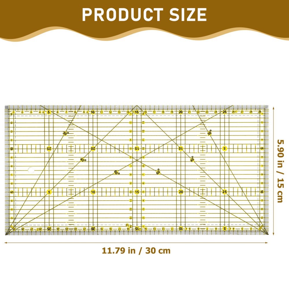 Patchwork Ruler for Quilting Projects with Non Slip Double Color Grid Lines