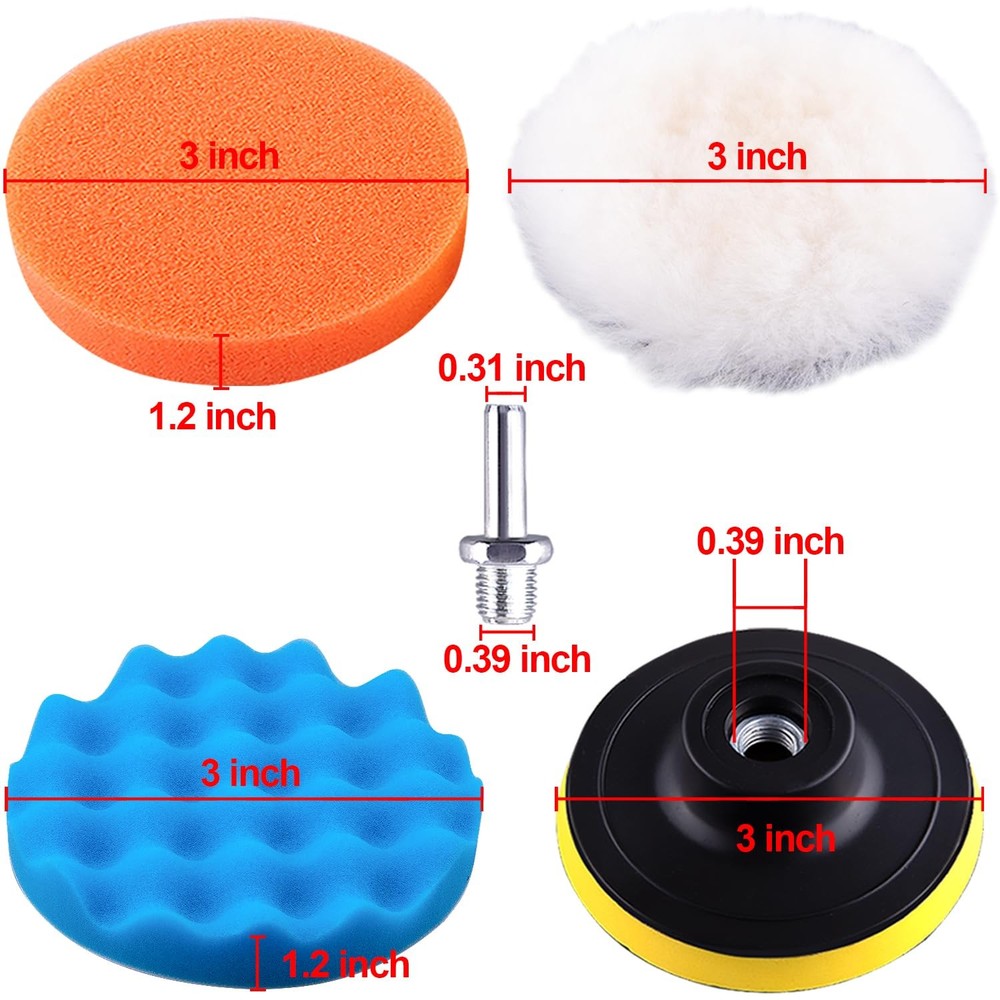 9 Pieces 3 Inch Buffing Pads Kit Foam Buffer Polisher Pads 3 Inch Hook And Loop