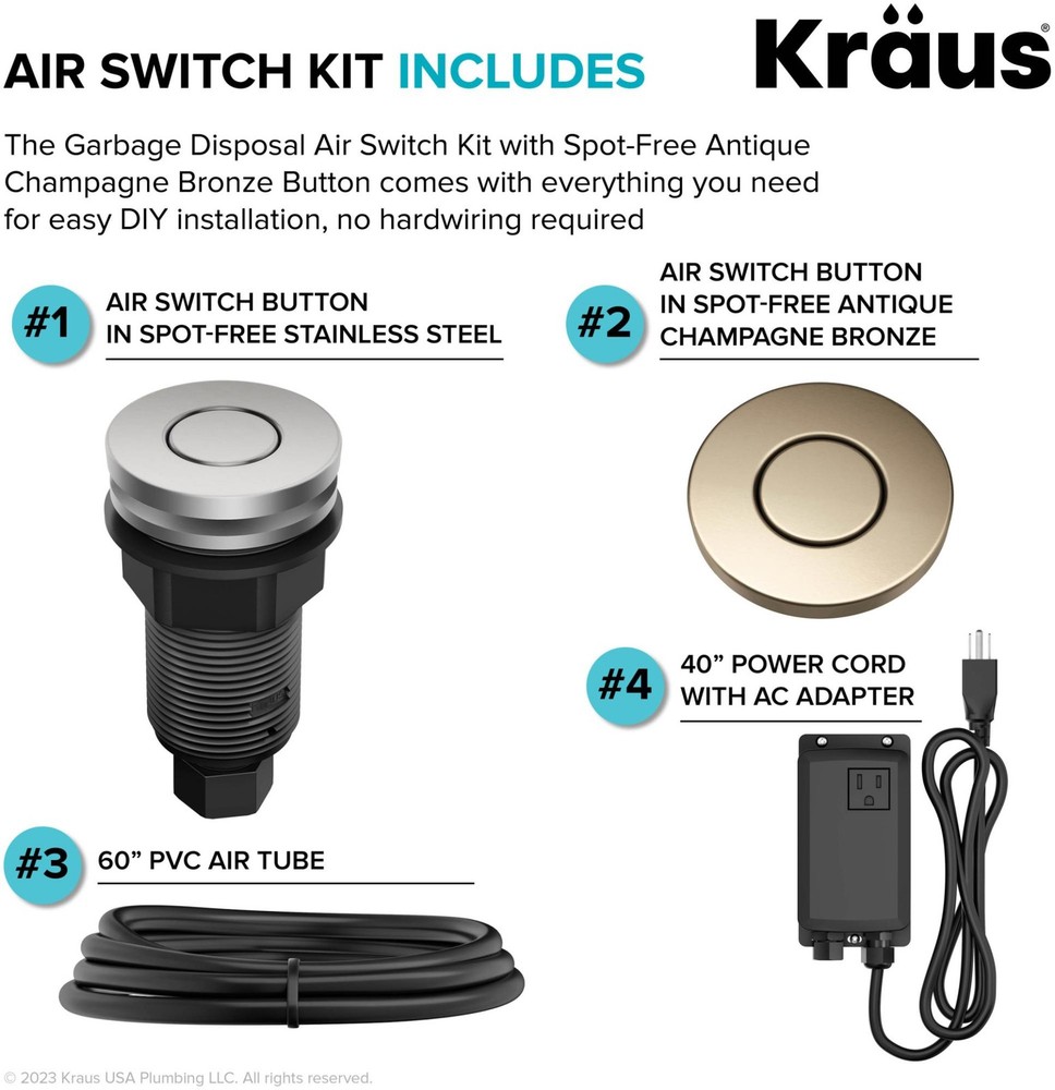 Kraus KWDA-200 Garbage Disposal Air Switch Kit - Stainless Steel