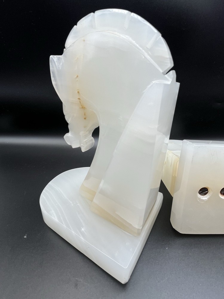 Marble Horse Head Book Ends Vintage Pair