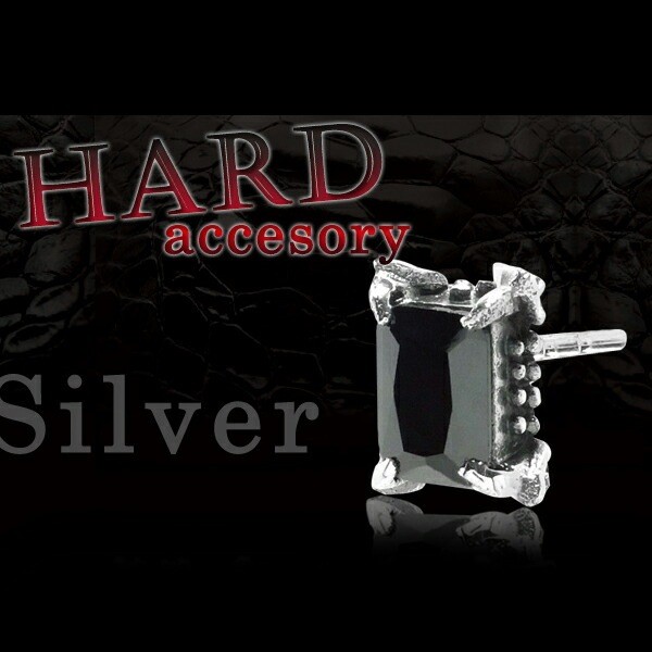 Black Zirconia Square Single Stud Earring 1pc (Single Ear) Silver