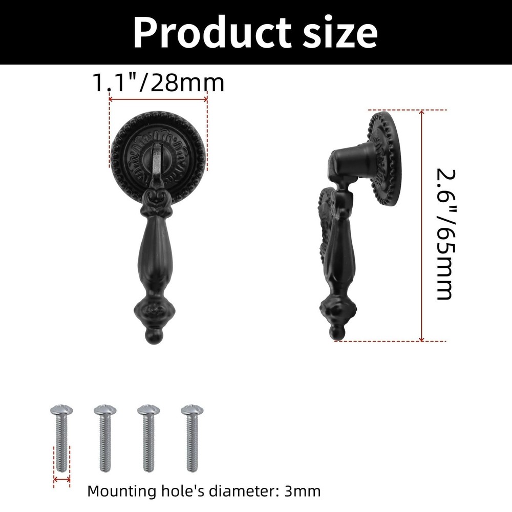 4Pcs Tear Drop Knobs Pulls Pendant Antique Decorative for Cabinet Drawer Clos...