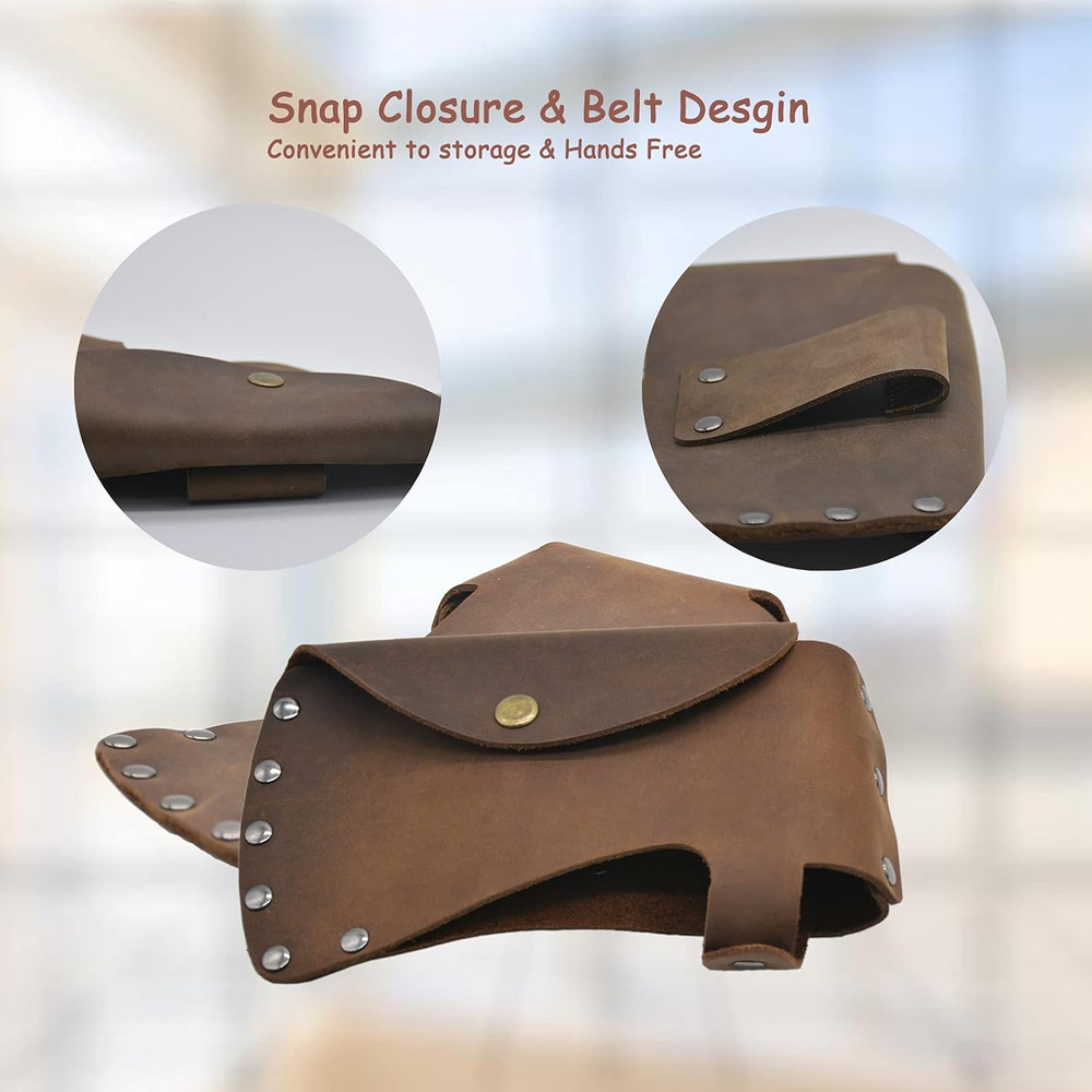 Leather Axe Sheath, Durable Hatchet Cover, Rustic Brown Full Grain Leather