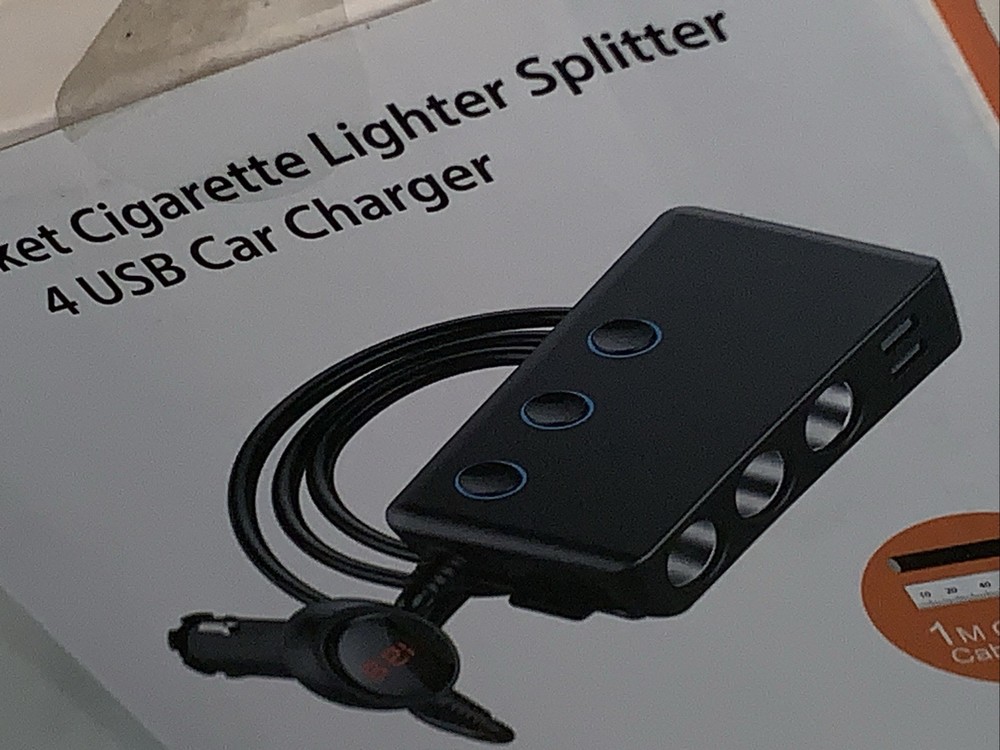 3 Socket Cigarette Lighter Splitter 4 USB Car Charger 3ft Charging Cable Smart