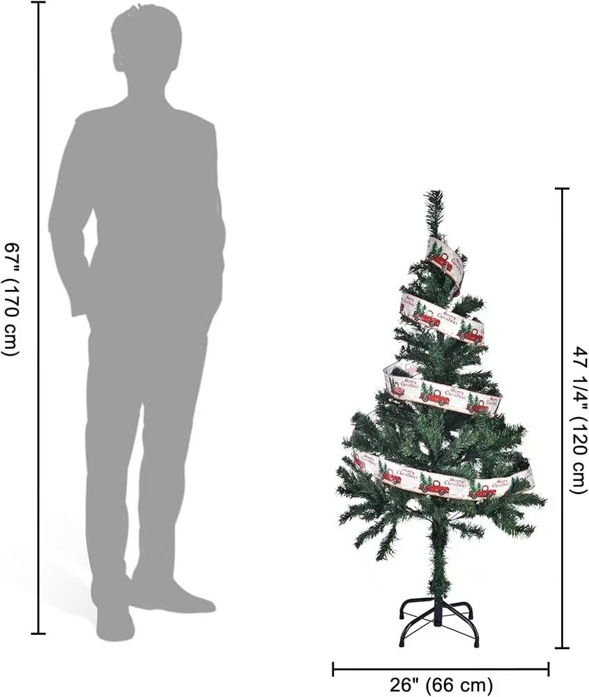 4FT Hinged Artificial Christmas Pine Tree with 200 Dense Branches, easy assembly