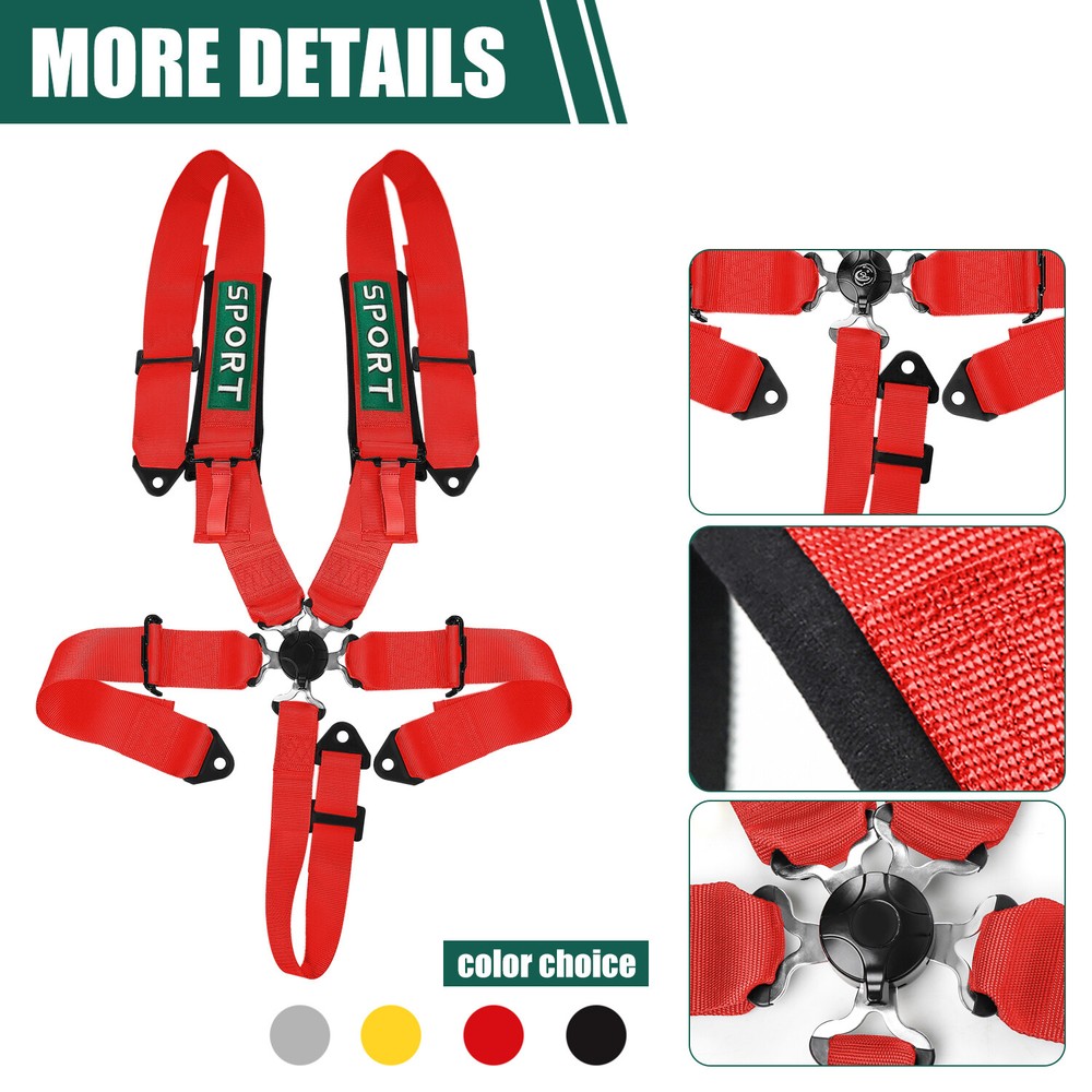 UNIVERSAL RED 5 POINT CAMLOCK QUICK RELEASE RACING SEAT BELT HARNESS