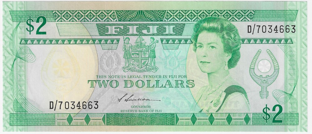 Fiji 1988 2 Dollars Uncirculated Banknote Pick 87