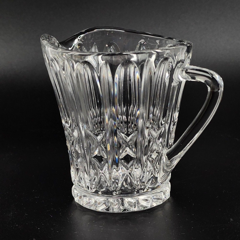 Vintage Clear Pressed Glass Creamer 4" Double X Pattern Starburst Base