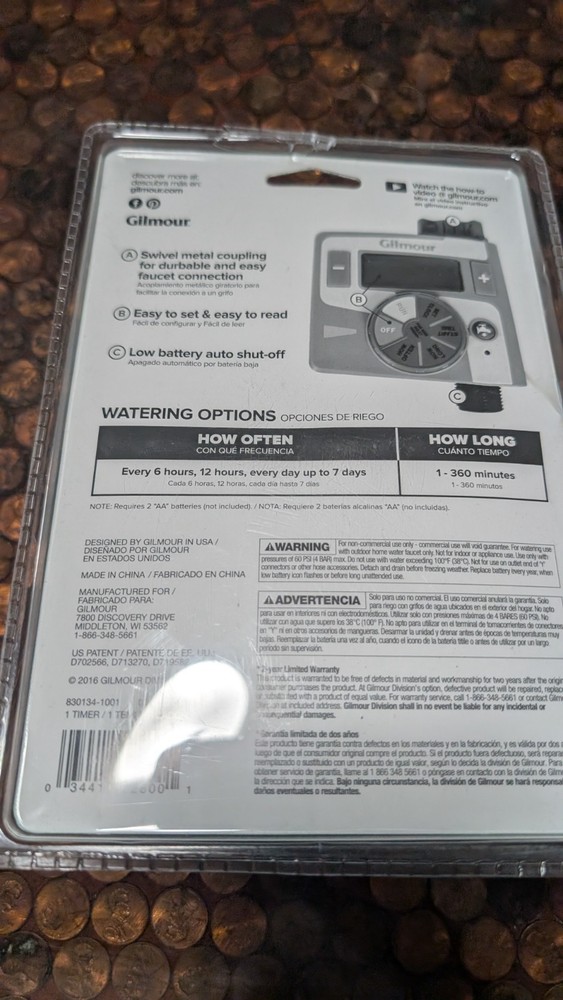 Gilmour Single Hose Outlet Programmable Electronic Water Timer NEW