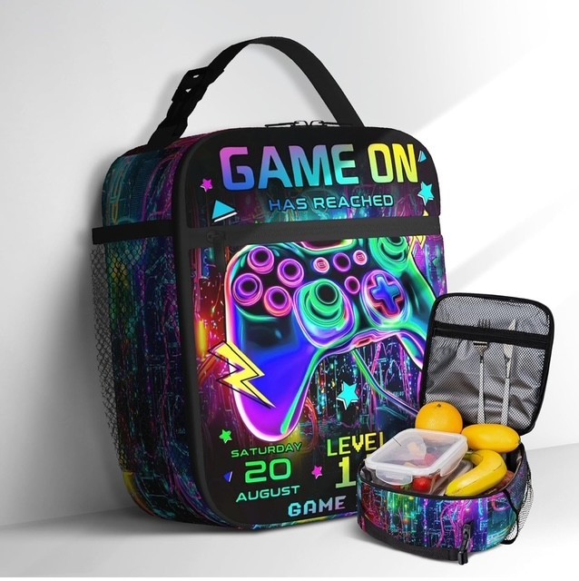 Neon Gaming Insulated Lunch Bag, Glow Controller Design Spacious Lunch Box