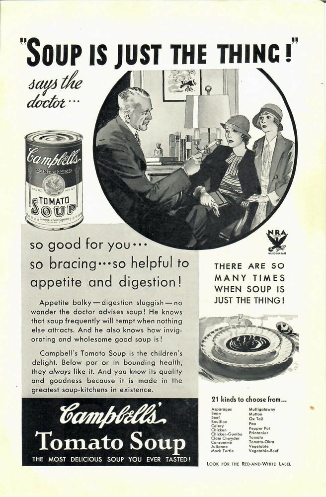 VINTAGE AD CAMPBELL'S TOMATO SOUP DECEMBER, 1933