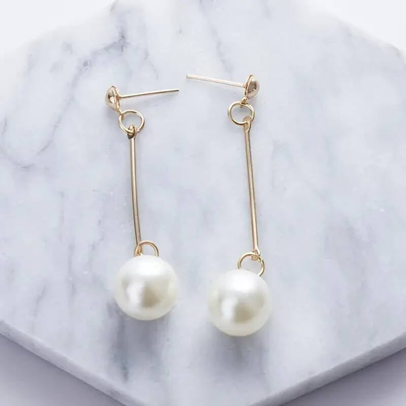 Long Chain Pearl Dangle Earrings Alloy Plastic Elegant Minimal Style Drop