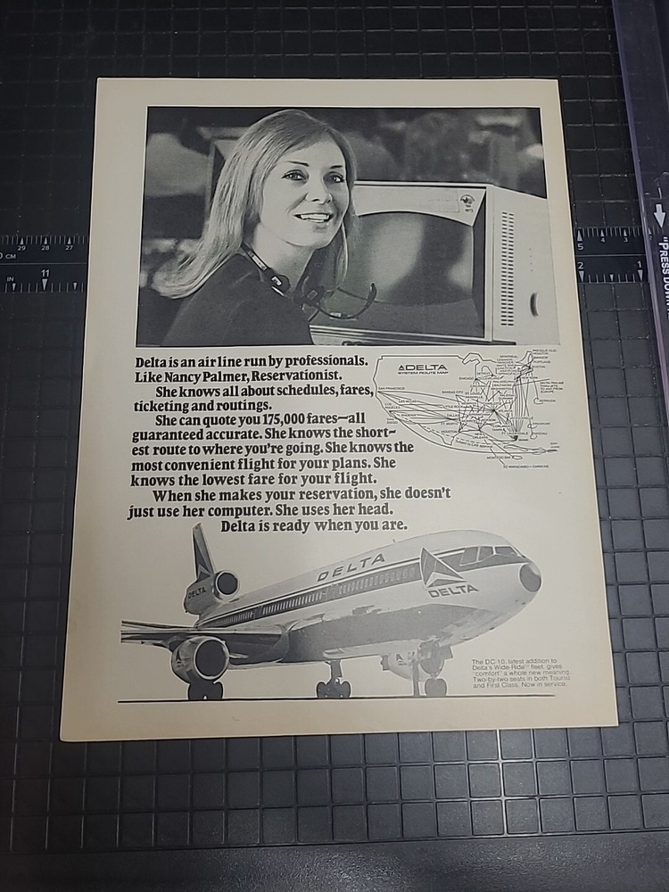 Delta Airlines Print Ad 1972 8x11 Great To Frame