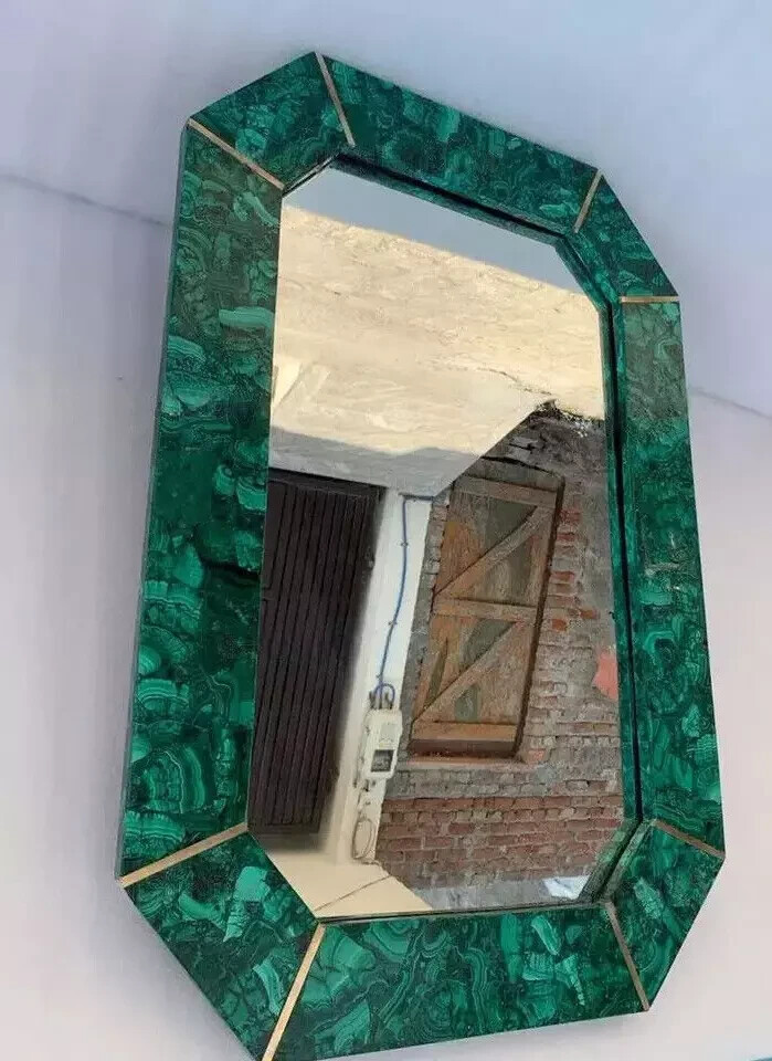 20" x 16" Random Malachite Stone Mirror Frame, Handmade Wall Hanging Mirror Deco