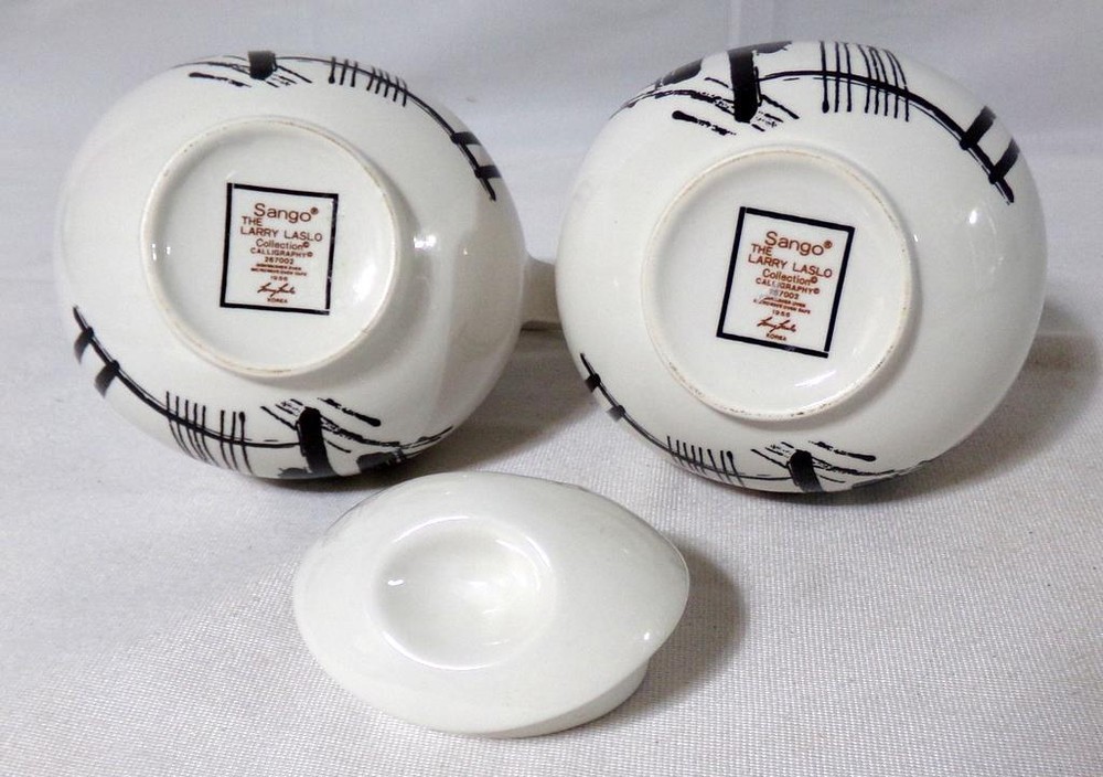 Sango Larry Laslo Calligraphy Cream & Sugar Bowl Set