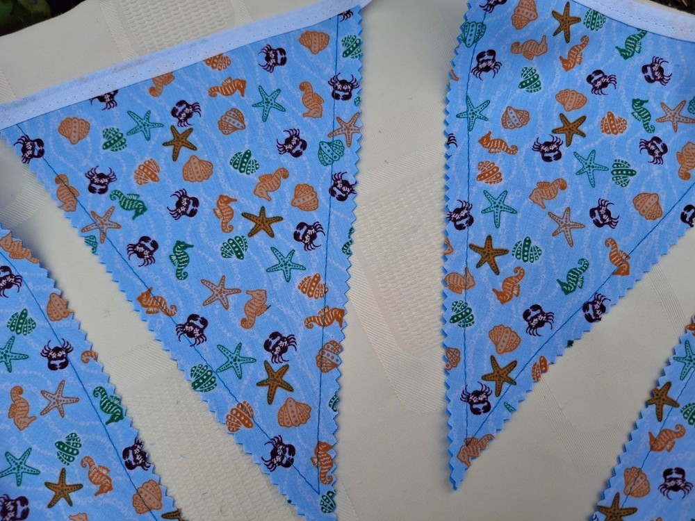 New Handmade Blue Sea Creatures Material Bunting. 10ft long