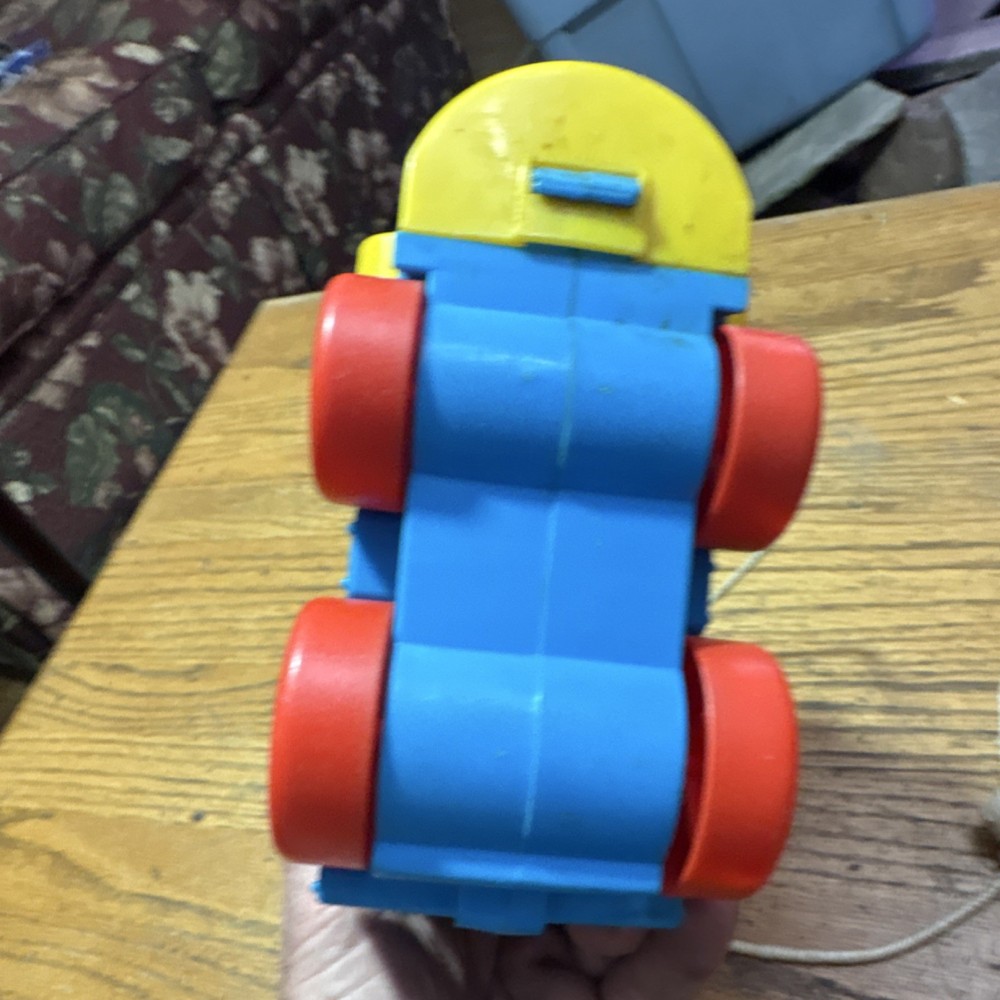 Vintage Disney Mickey Mouse Pull Toy Train Blue Yellow Red Plastic