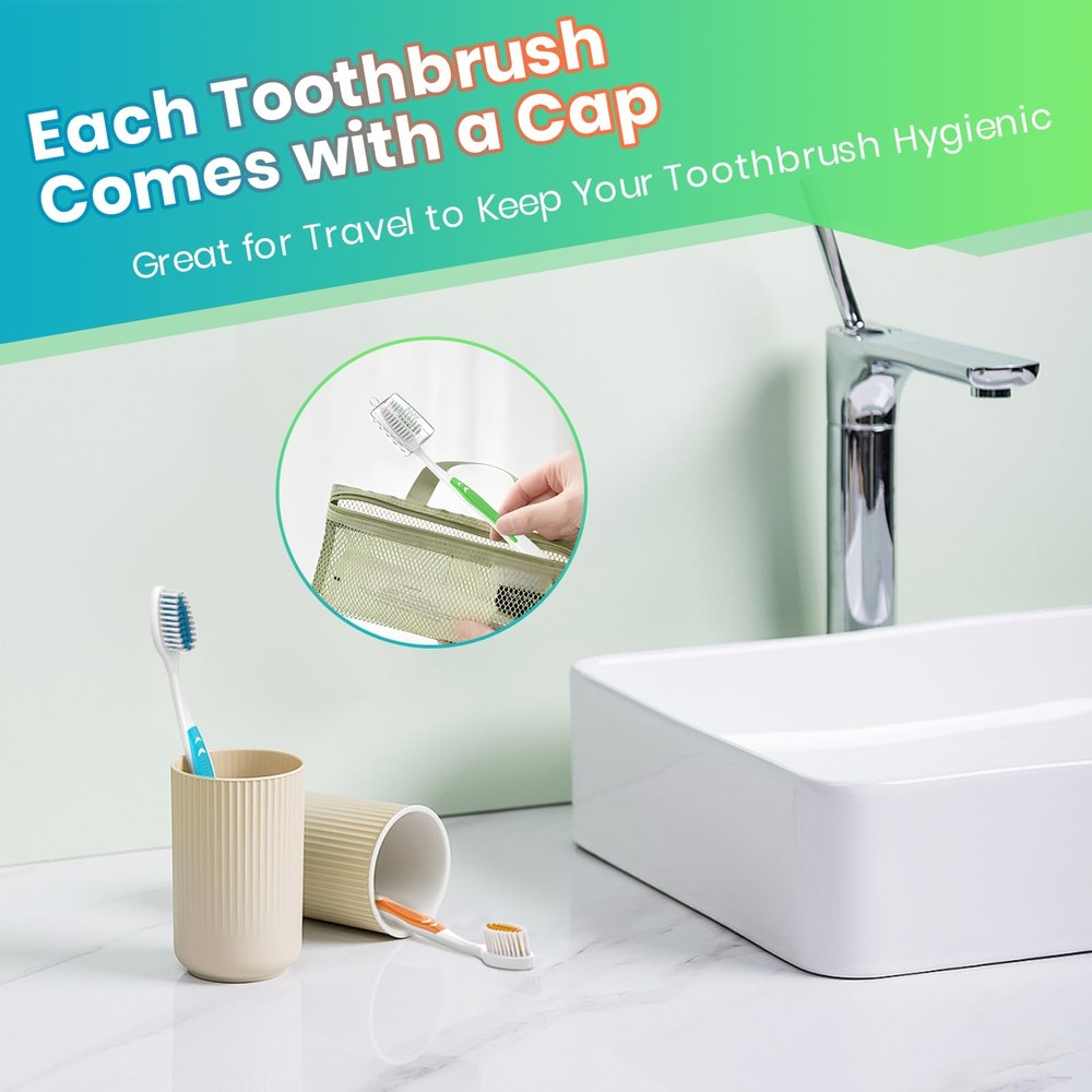 100 Bulk Toothbrushes Pack with Covers, Individually Wrapped Tooth Brushes fo...