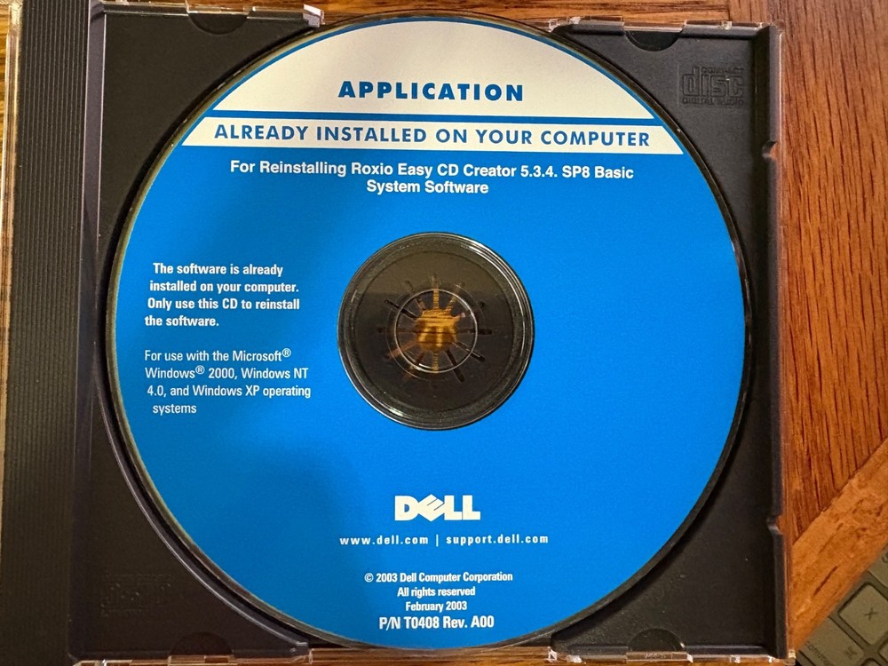 Dell Application Software for Reinstalling Roxio Easy CD Creator 5.3.4 SP8
