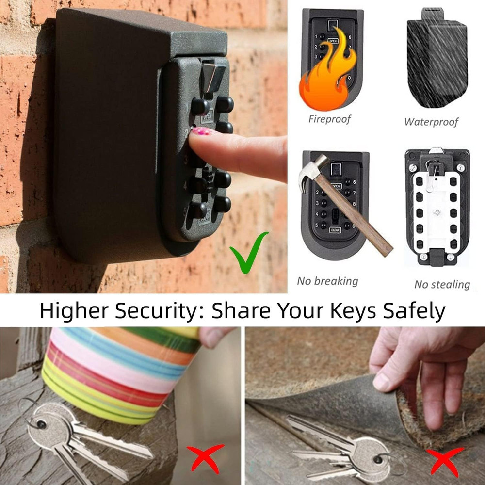 Indoor & Outdoor Key Lock Box Wall Mounted Push Button Combination Key Safe Stor