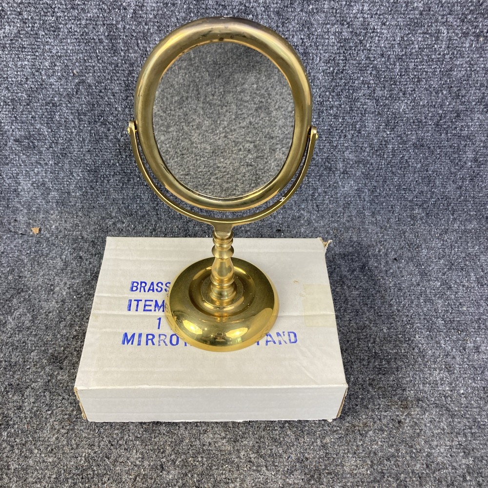 Vintage Oval Brass Vanity Mirror on Pedestal Stand 10" Tall