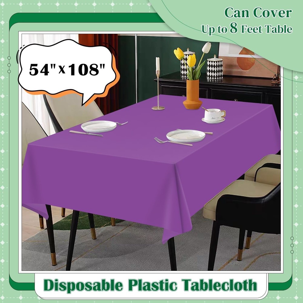 Purple 14 Pack 54 x 108 Inch Plastic Tablecloths, Disposable Rectangle Tablec...