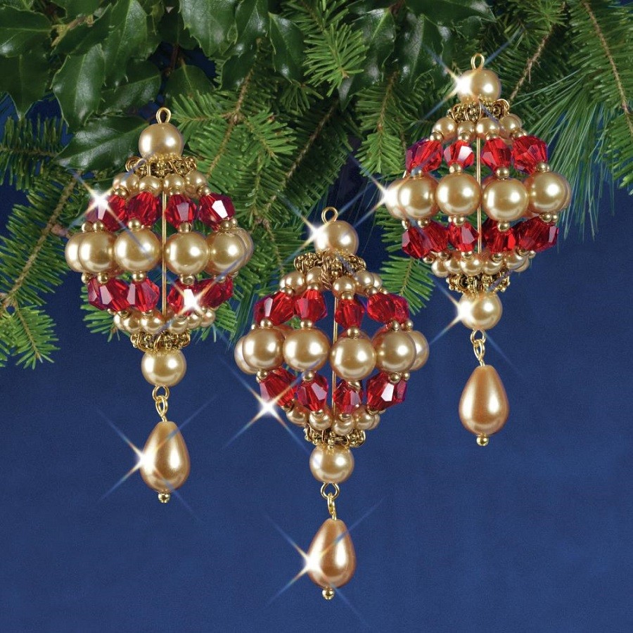 Nostalgic Christmas Beaded Crystal Ornament Kit Ruby & Gold Baroque Drops
