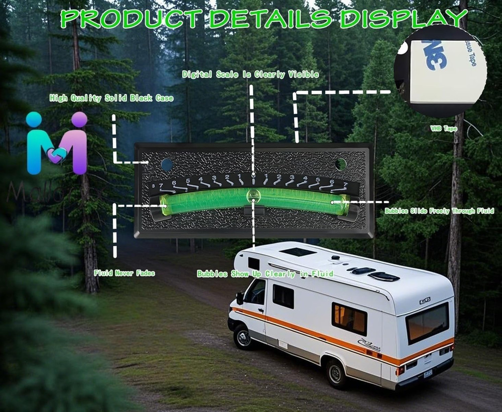 RV Level Bubble - Graduated Scale Stick on Leveling System | High Visibility Bub