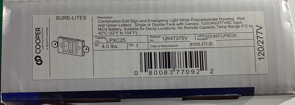 EmergencyLight Exit Sign Combo White Integrated LED Lighting 2 Head 120-277V