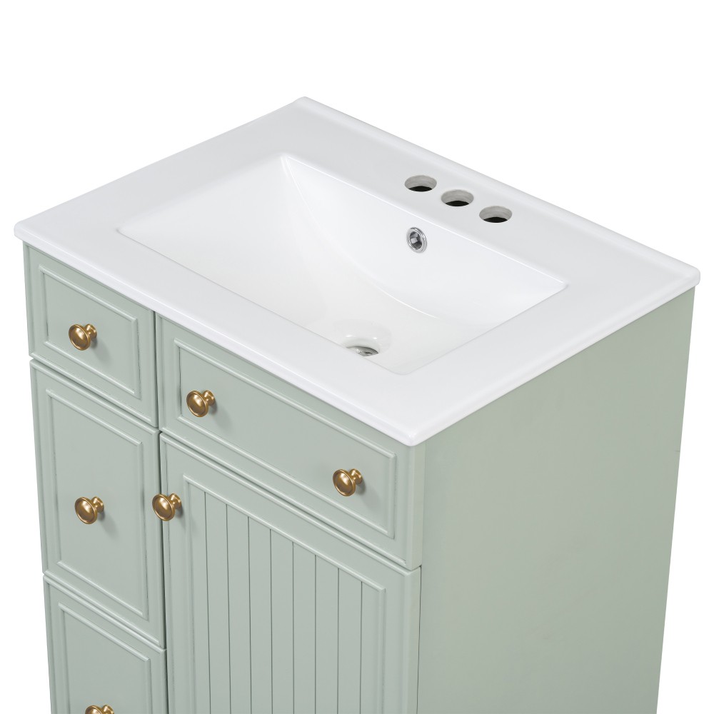 Bathroom Vanity with Ceramic Sink Features 2 Drawers and 1 Door