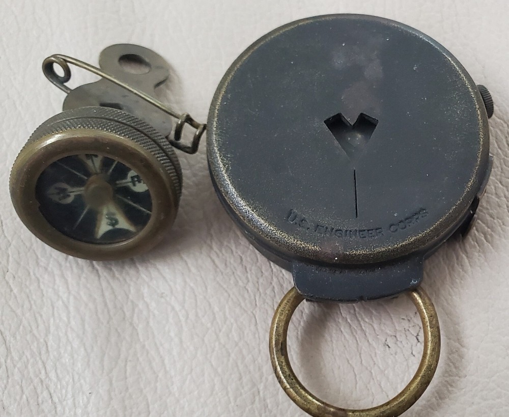 ANTIQUE COMPASS PAIR Brass 1920's U.S. Engr Corps Plan Ltd & Marble's Gladstone