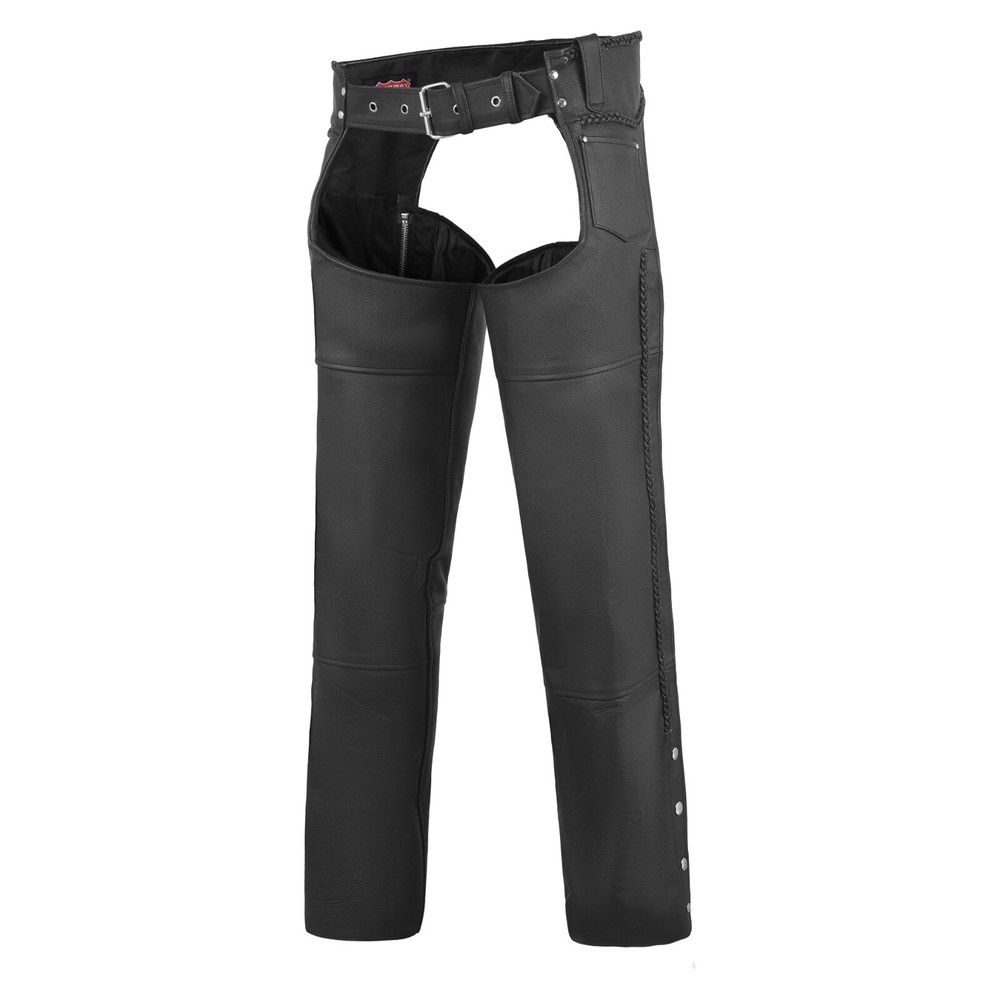 HL12805BRAIDED Basic Classic BLACK Style Leather Motorcycle Chap for Motorcycle