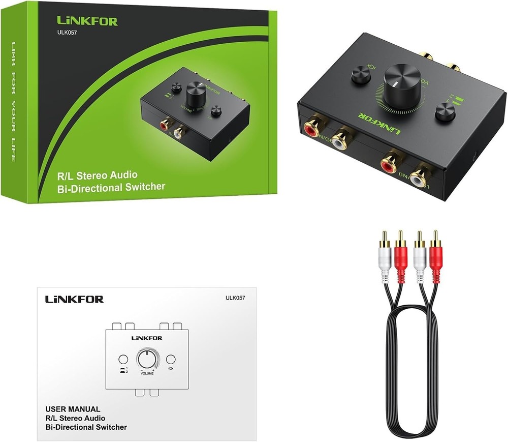 High-Quality RCA Stereo Switch with Built-In Volume Control & Simple Setup