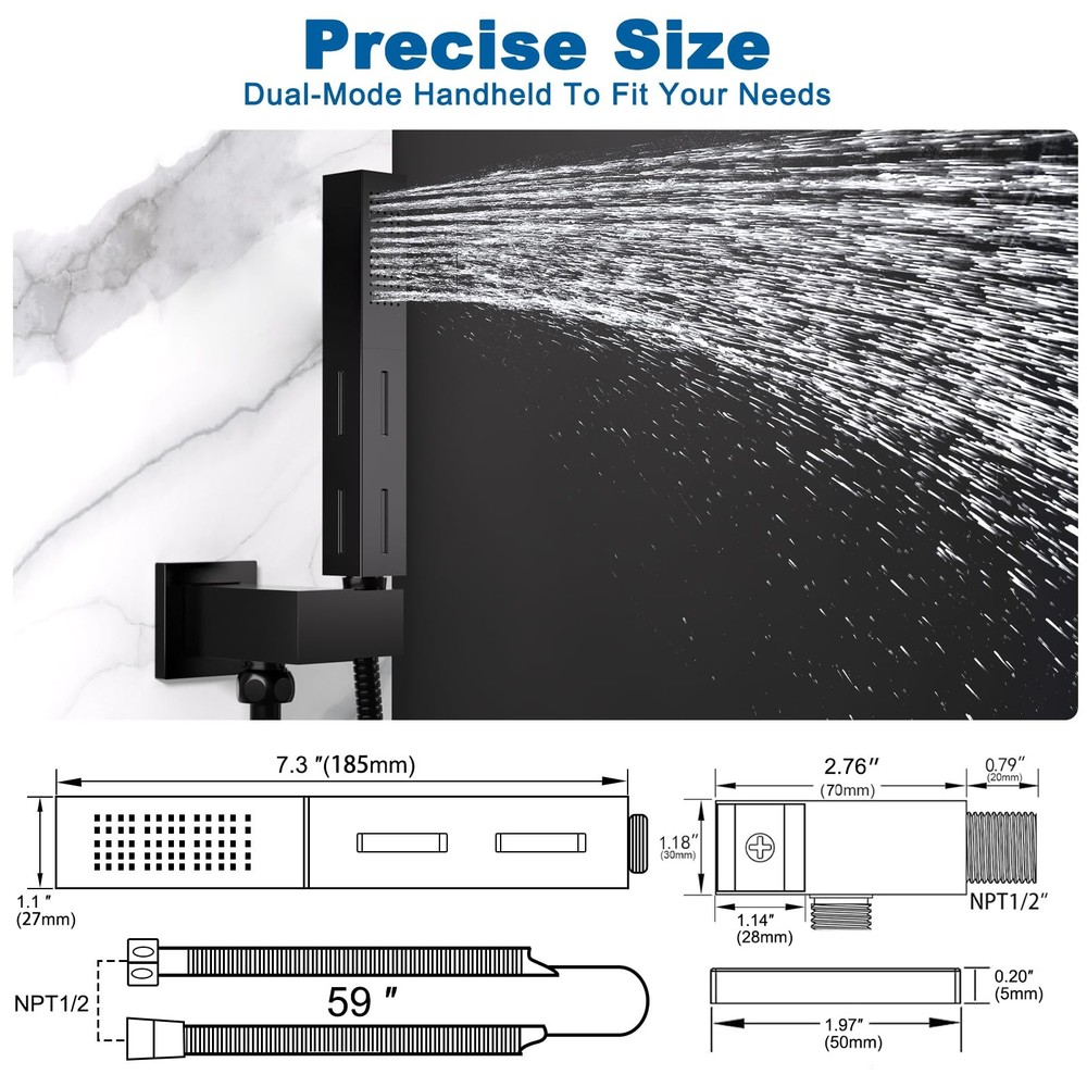 Matte Black Brass 2 in 1 Function Handheld Shower Sprayer Head