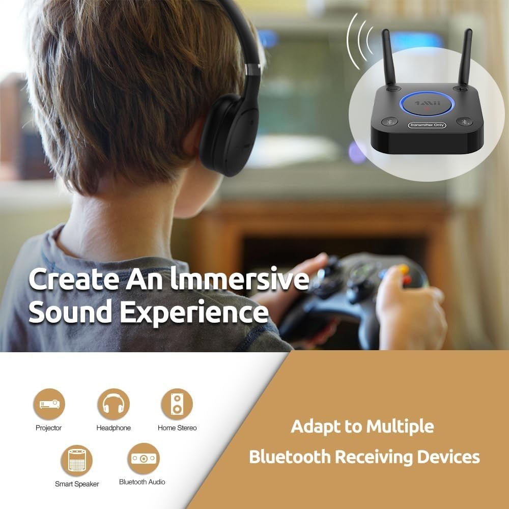 1Mii B06TX Bluetooth 5.3 Transmitter for TV to Wireless Headphone/Speaker