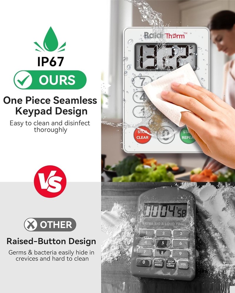 BaldrTherm Digital Kitchen Timer, Magnetic Waterproof Countdown Timer（Classic）