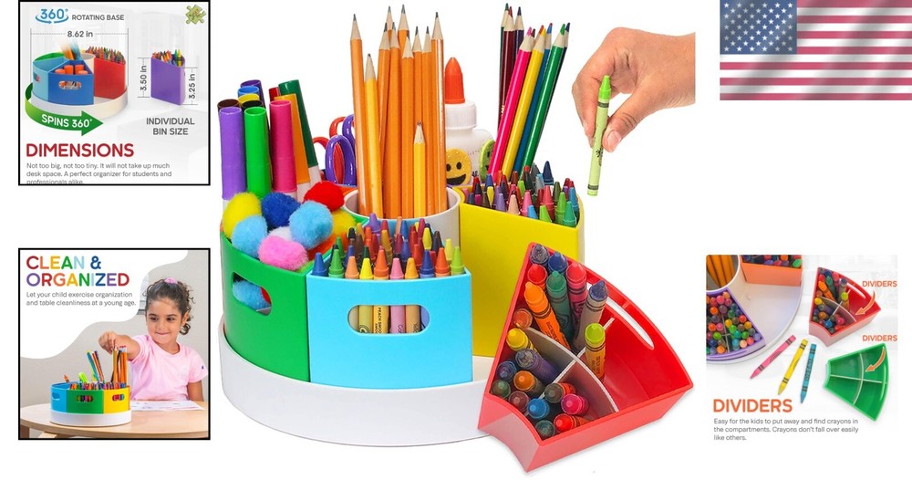 Compact Crayon Storage Caddy with Rotating Design - Perfect for Classroom Use