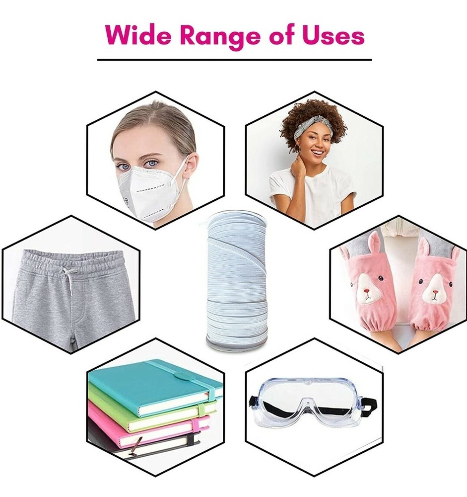 100 Meter Length 1/4 Inch (6 mm) Width Braided Elastic Band White