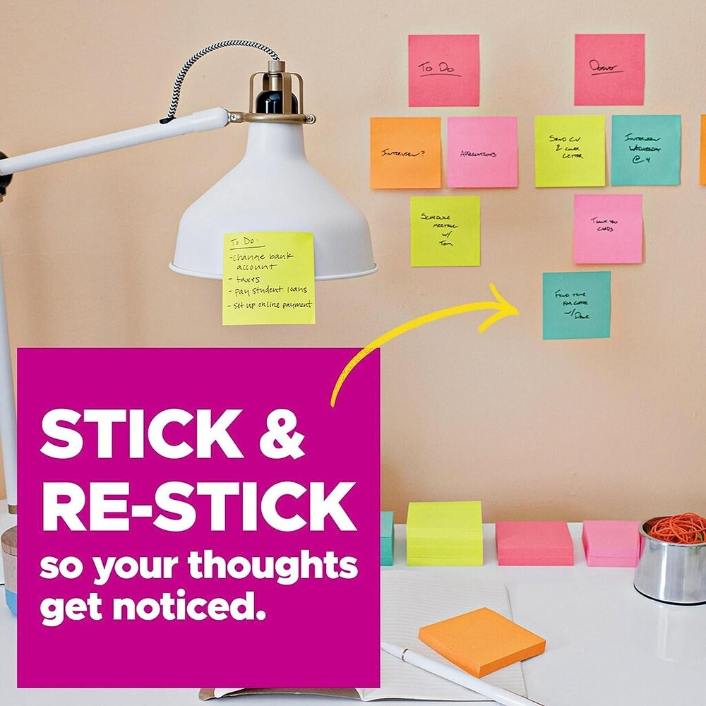 Post-it Super Sticky Notes 3" x 3" Summer Joy Collection 90 Sheet/Pad 5 1 Pack