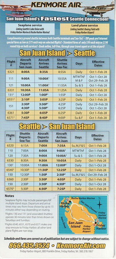 Kenmore Air timetable 2006/10/01