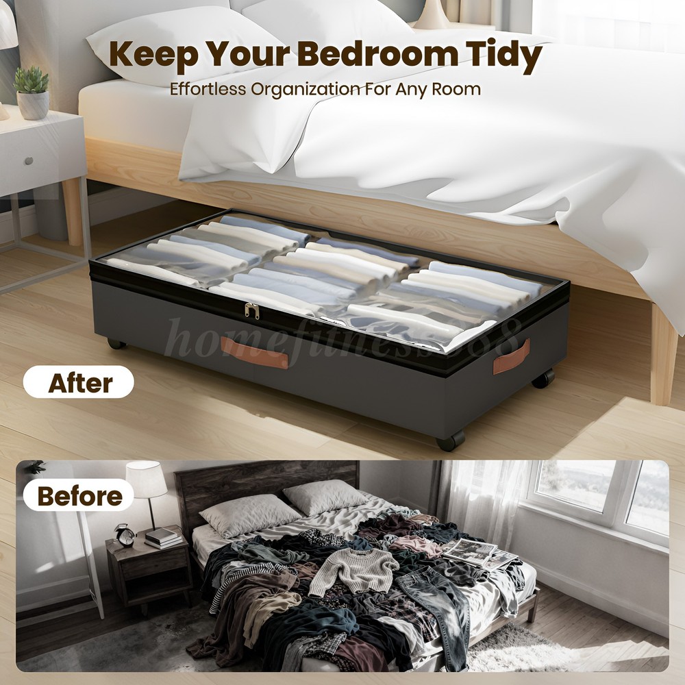 Deep Under Bed Storage with Dividers (2-Pack) | Wheeled Organizers for Sweaters