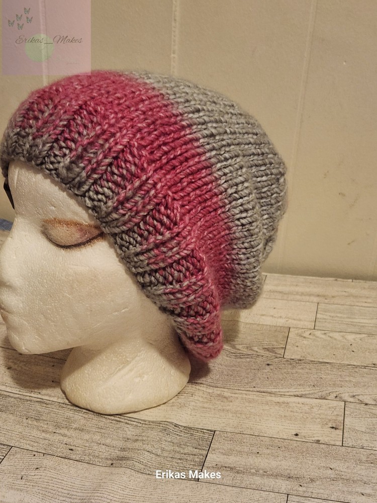 Pink And Grey Chunky Knit Beanie