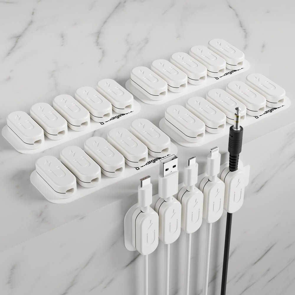 Magnetic Cable Clips 20-Pack – Adhesive Cord Organizer for Desk, Wall, Nights...