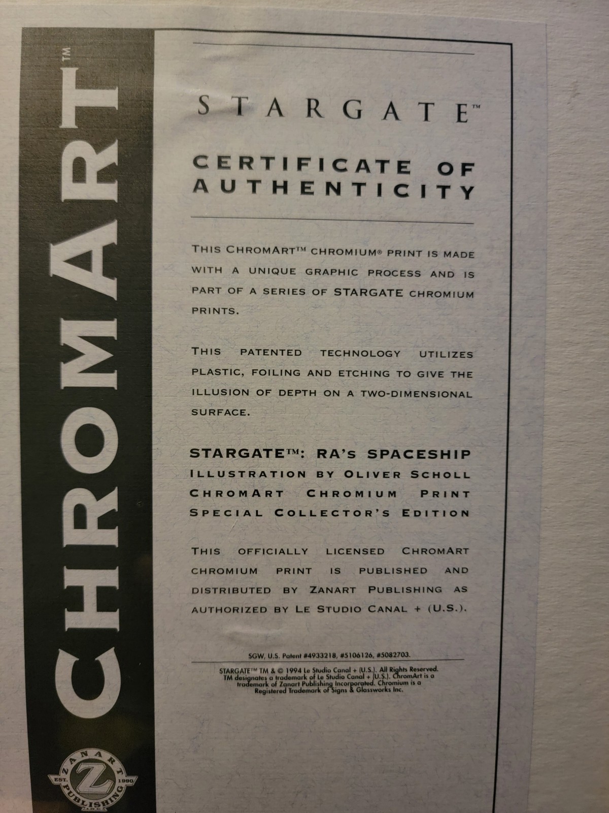 STARGATE MOVIE ChromArt Limited Edition Chromium Print 11" x 14" Matted Sealed