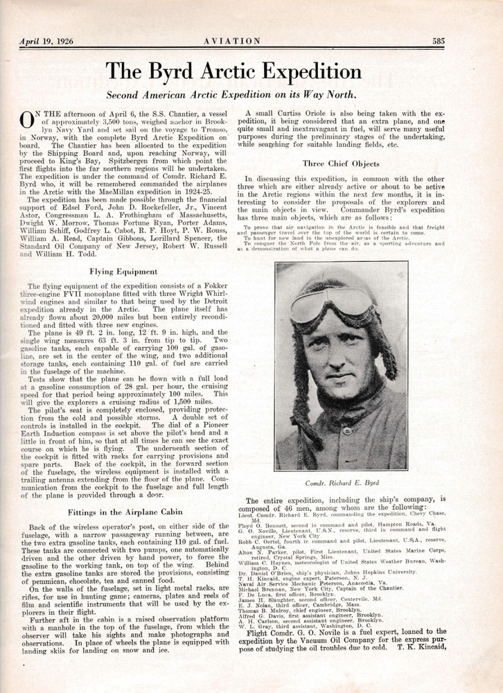 1926 Article for Byrd Artic Expedition 11/24/2024s