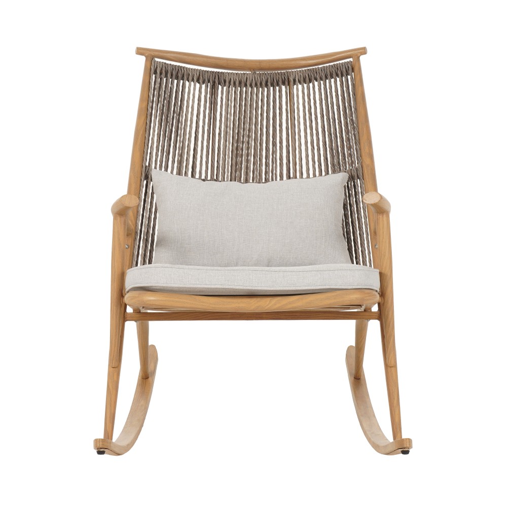 Set of 2 Iron Rocking Chairs with Maple Finish Ceramic Tile Side Table Set